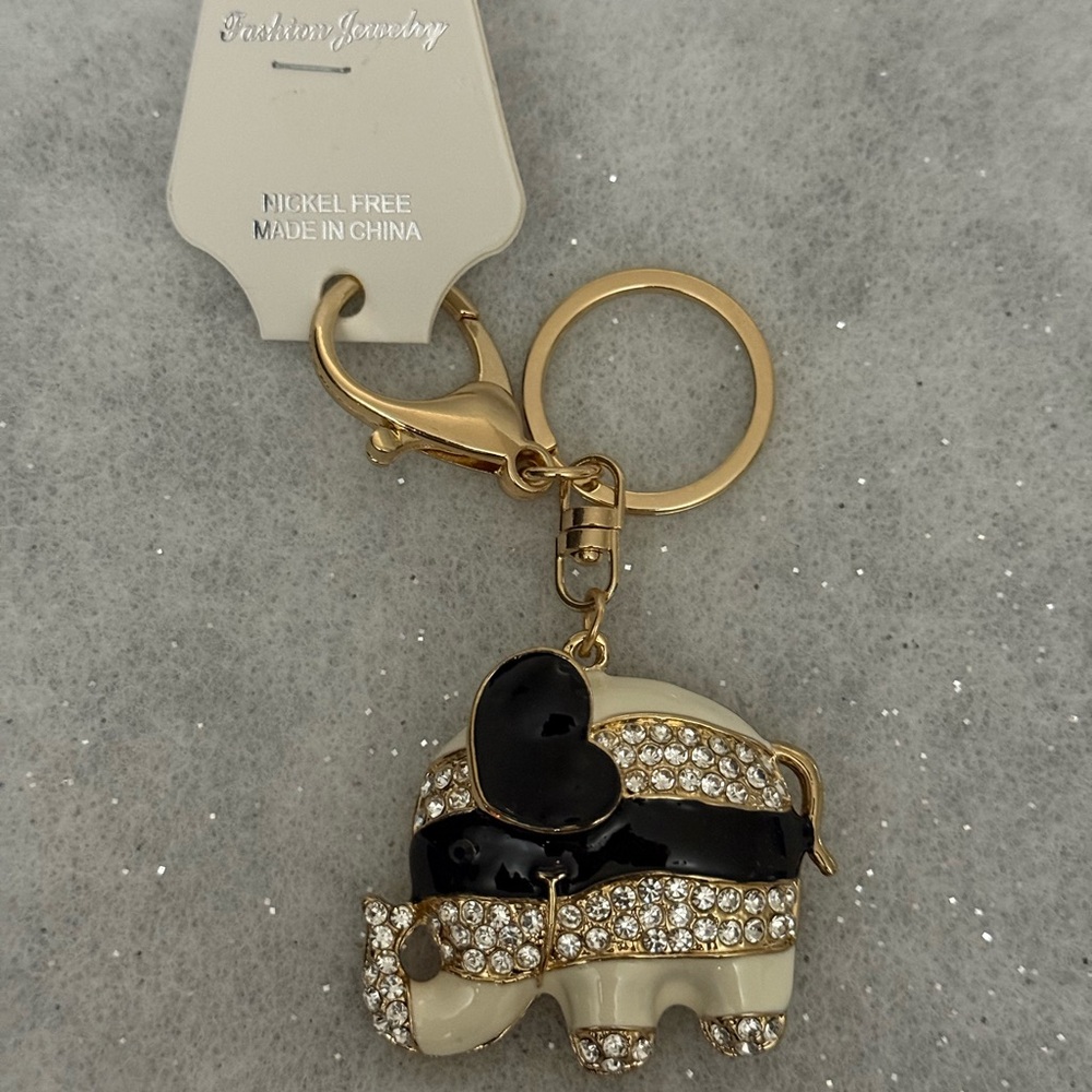 Elegant Gold and Black Elephant Keychain